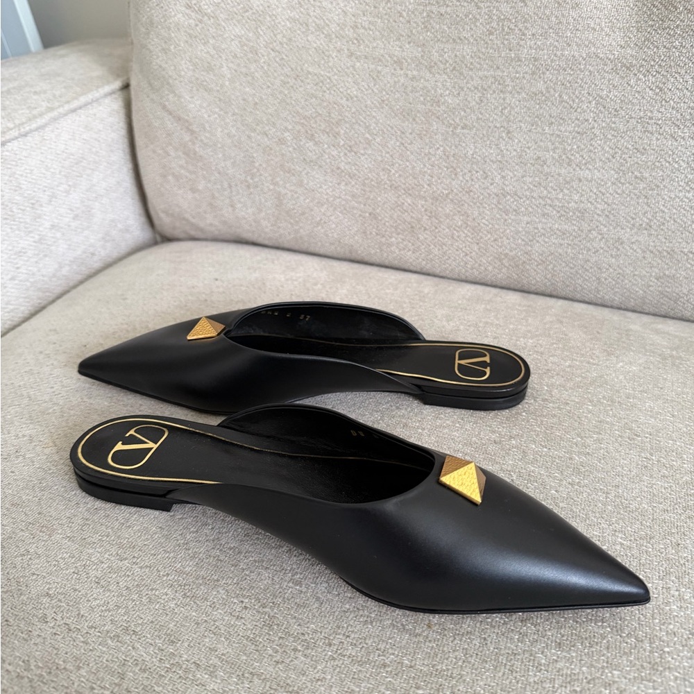 Valentino Black Mules with Gold Detail